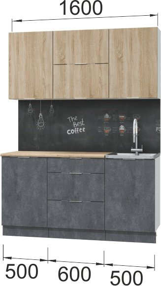 Кухонный гарнитур DOMA AS-LOFT, 160x210х60 см, ЛДСП, темно-серый, светло-коричневый купить,NaN
