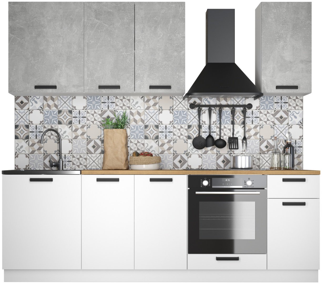 Кухонный гарнитур TURAN HOME , 240x210х60 см, ЛДСП, белый, серый купить,NaN