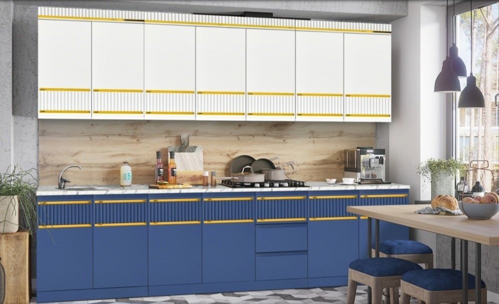 Кухонный гарнитур DOMA Undi, 280x235х60 см, ЛДСП, белый, синий