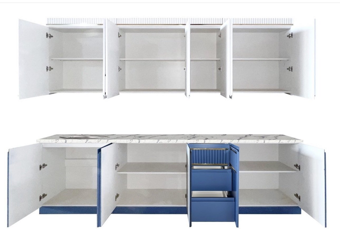 Кухонный гарнитур DOMA Undi, 280x235х60 см, ЛДСП, белый, синий