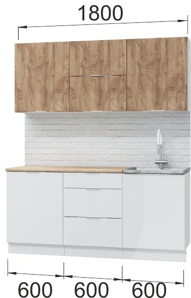 Кухонный гарнитур DOMA , 180x210х60 см, ЛДСП, белый, светло-коричневый