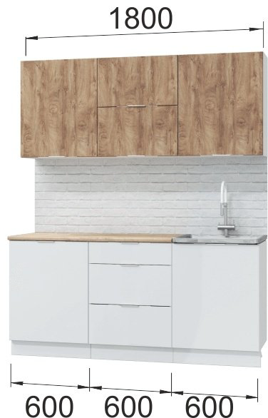 Кухонный гарнитур DOMA , 180x210х60 см, ЛДСП, белый, светло-коричневый купить,NaN