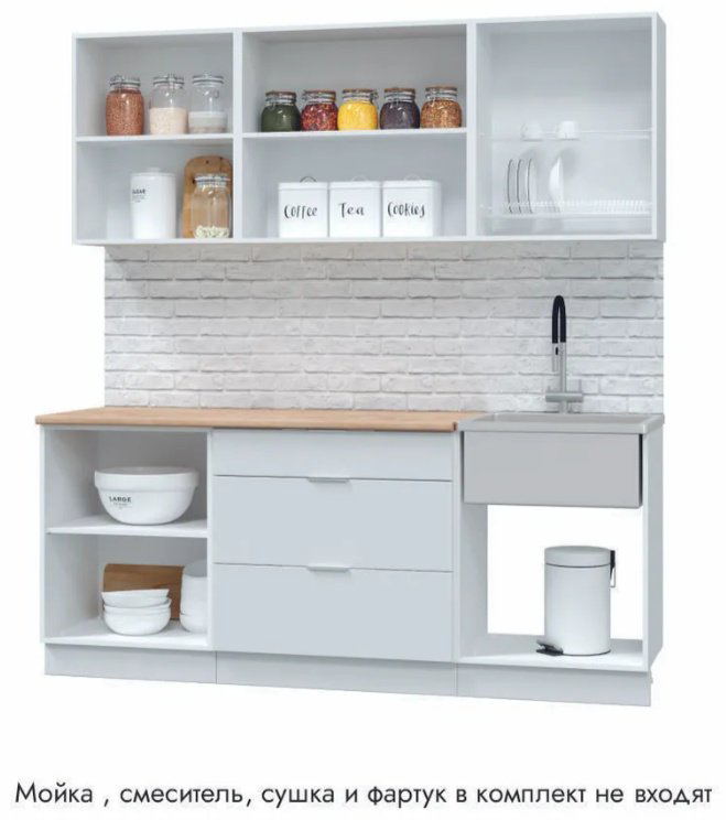 Кухонный гарнитур DOMA , 180x210х60 см, ЛДСП, белый, светло-коричневый купить,NaN