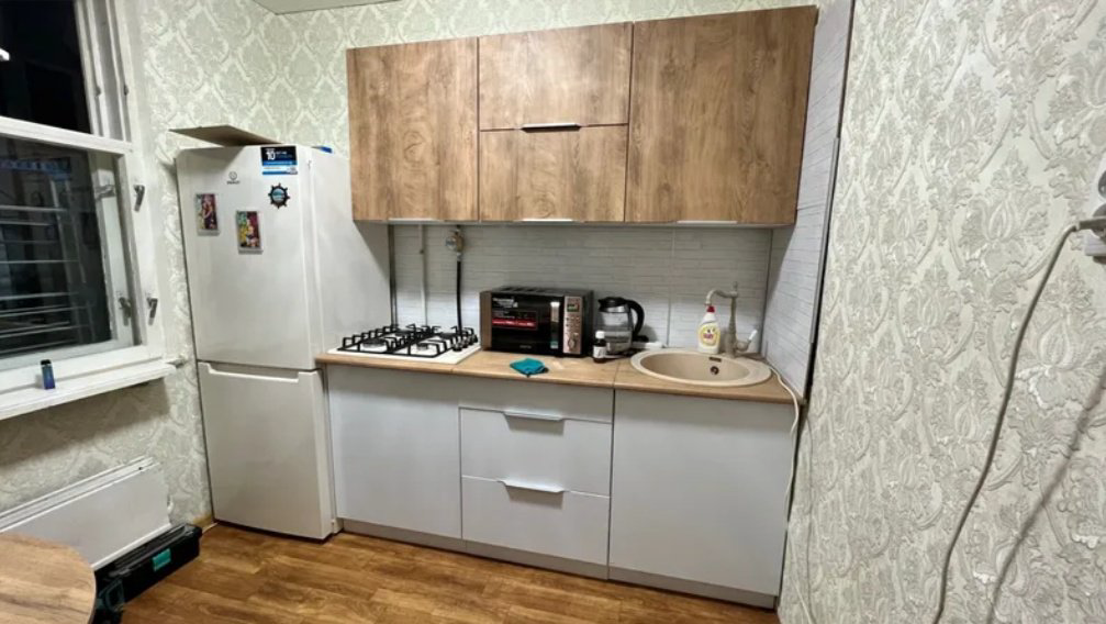 Кухонный гарнитур DOMA , 180x210х60 см, ЛДСП, белый, светло-коричневый купить,NaN