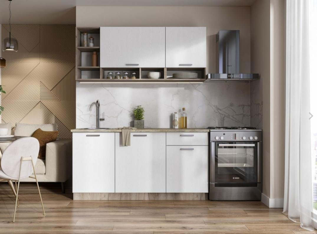 Кухонный гарнитур DOMA RIC -1.6, 160x200х60 см, ЛДСП, белый, светло серый