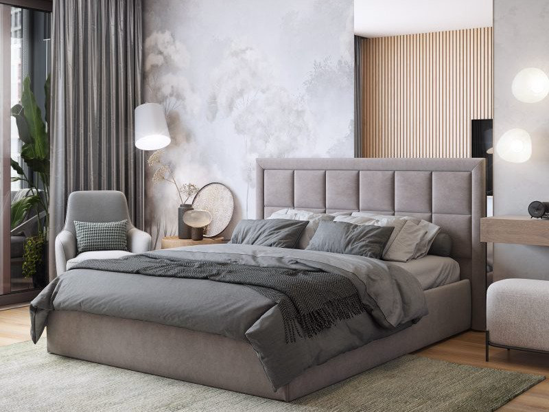 Кровать Doma B-160x200 с матрасом серая купить,NaN
