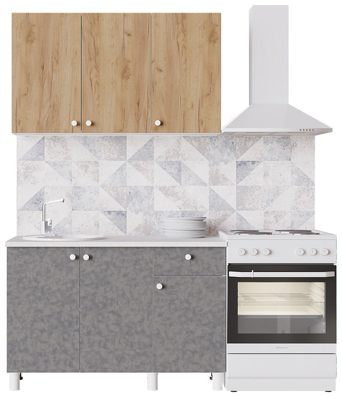 Кухонный гарнитур DOMA P-120, 120x210х60 см, ЛДСП, серый, светло-коричневый купить,NaN