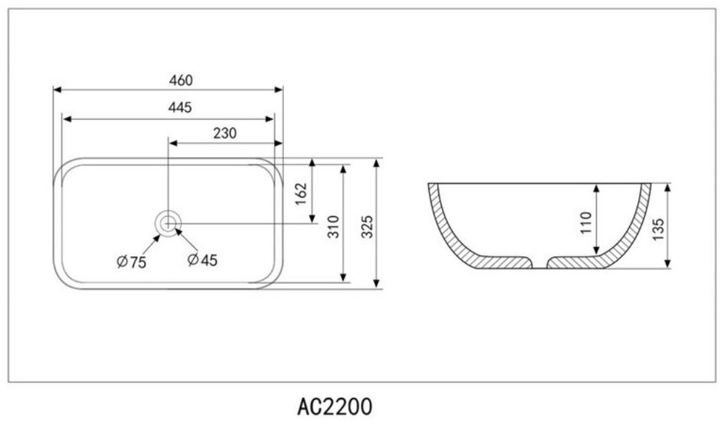 Раковина Abber AC2200MG накладная прямоугольная 32 см, керамика