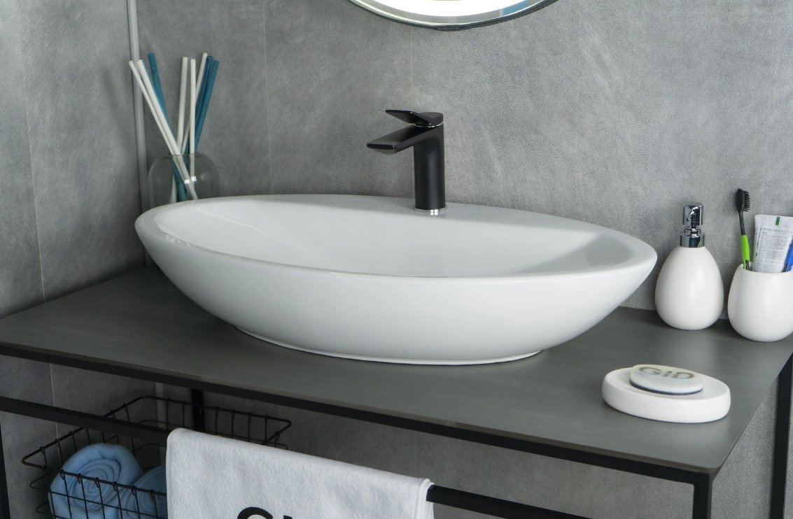 Раковина GID-ceramic N9435 накладная овальная 73, керамика