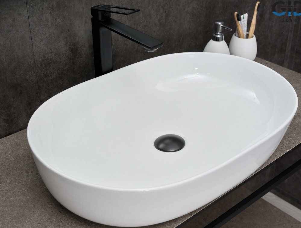 Раковина GID-ceramic D1348 накладная овальная 61, керамика