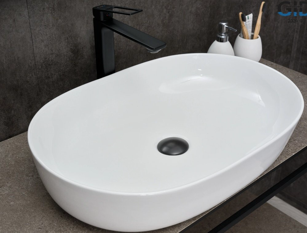 Раковина GID-ceramic D1348 накладная овальная 61, керамика купить,NaN