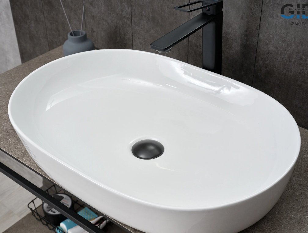 Раковина GID-ceramic D1348 накладная овальная 61, керамика
