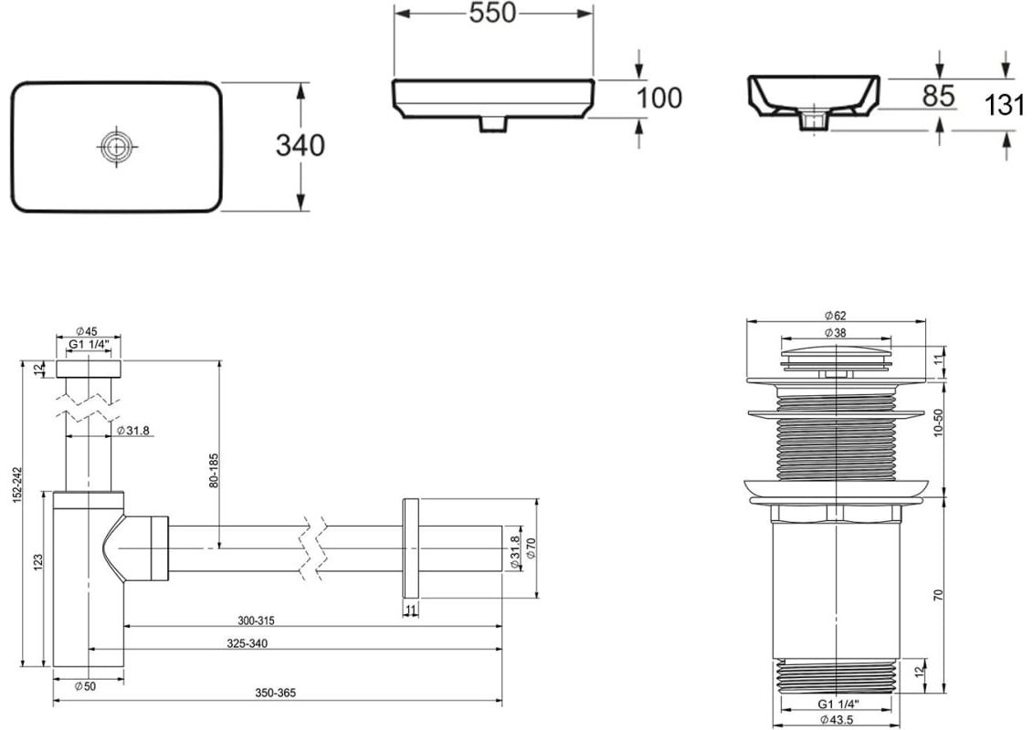Раковина Lavinia Boho Bathroom Sink 21520113 накладная прямоугольная 34, санфарфор