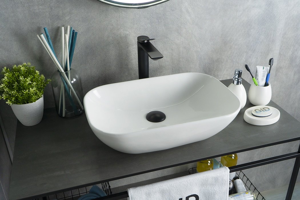 Раковина GID-ceramic N9447 накладная прямоугольная 34, фаянс