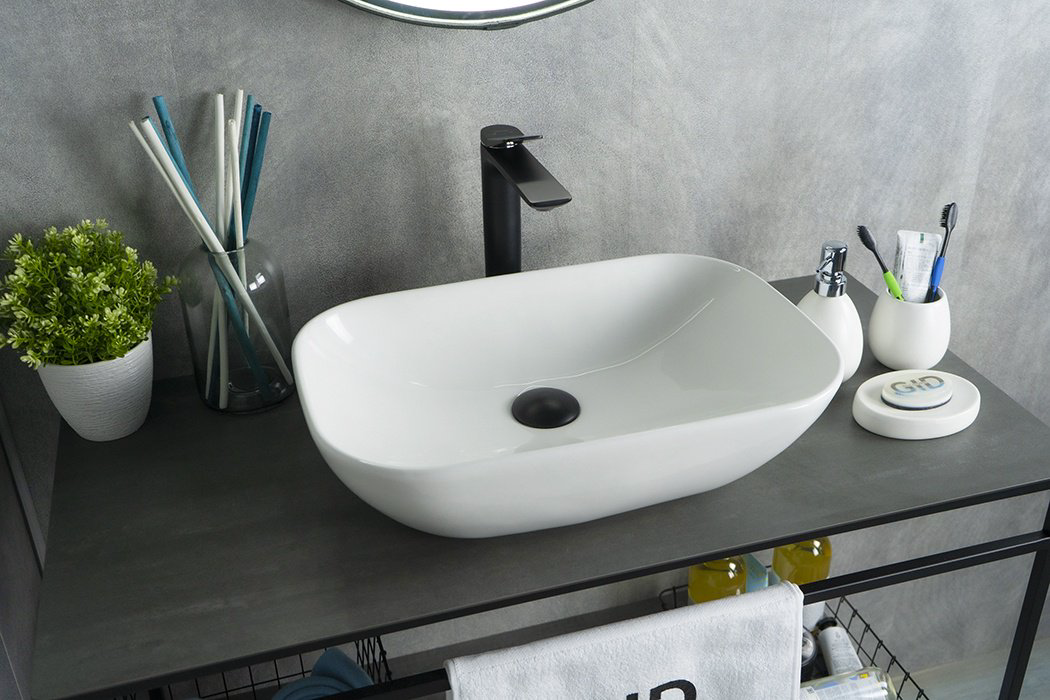 Раковина GID-ceramic N9447 накладная прямоугольная 34, фаянс