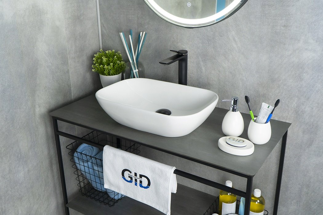 Раковина GID-ceramic N9447 накладная прямоугольная 34, фаянс