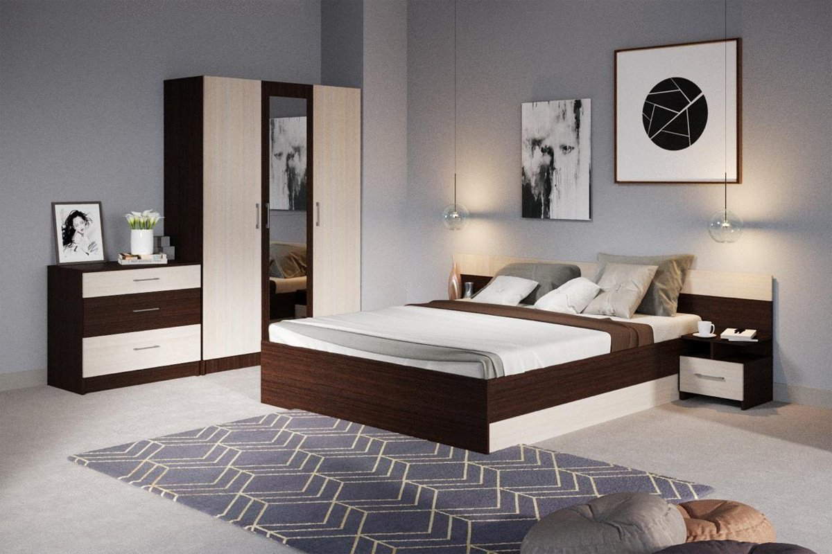 Гарнитур IMPERIAL Алёна 3Д, предметов в наборе 5 шт, кровать 160x200 см, венге темный, дуб молочный купить,NaN