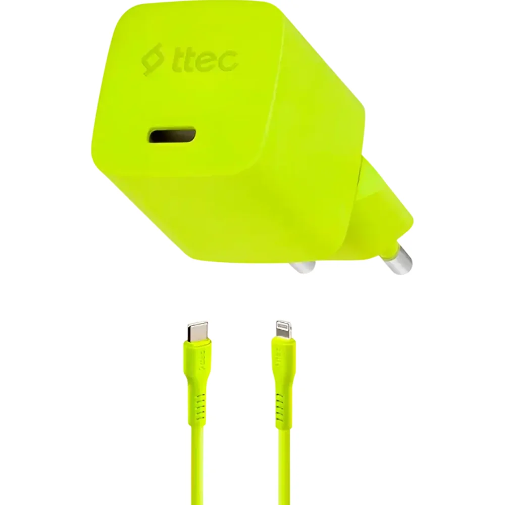 Зарядное устройство TTEC SmartCharger GAN 20W PD + USB-C Lightning Cable 2SCG20LNS Neon Yellow