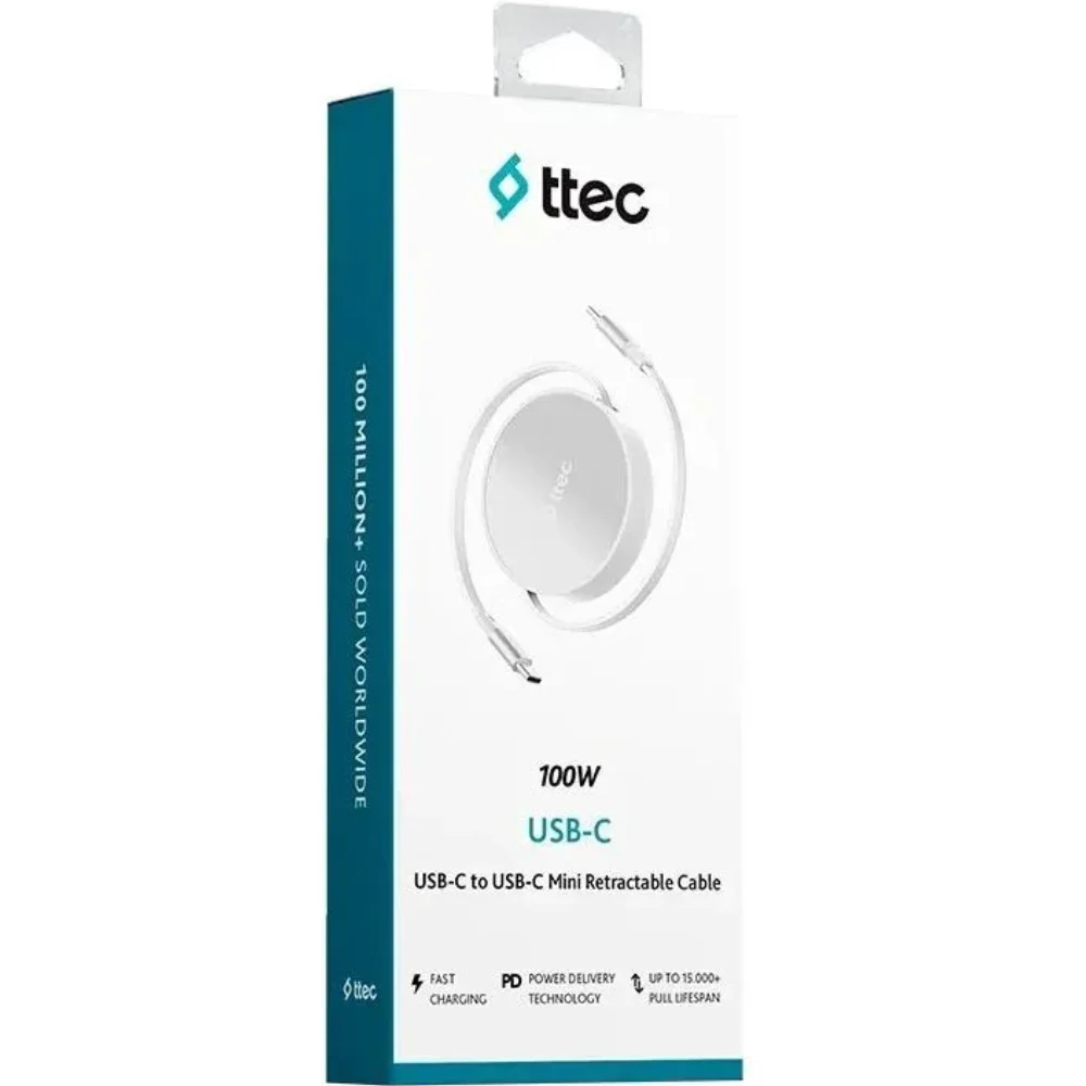 Кабель для телефона TTEC USB-C to USB-C Mini Retractable 100W 2DK65G Lunar Shine