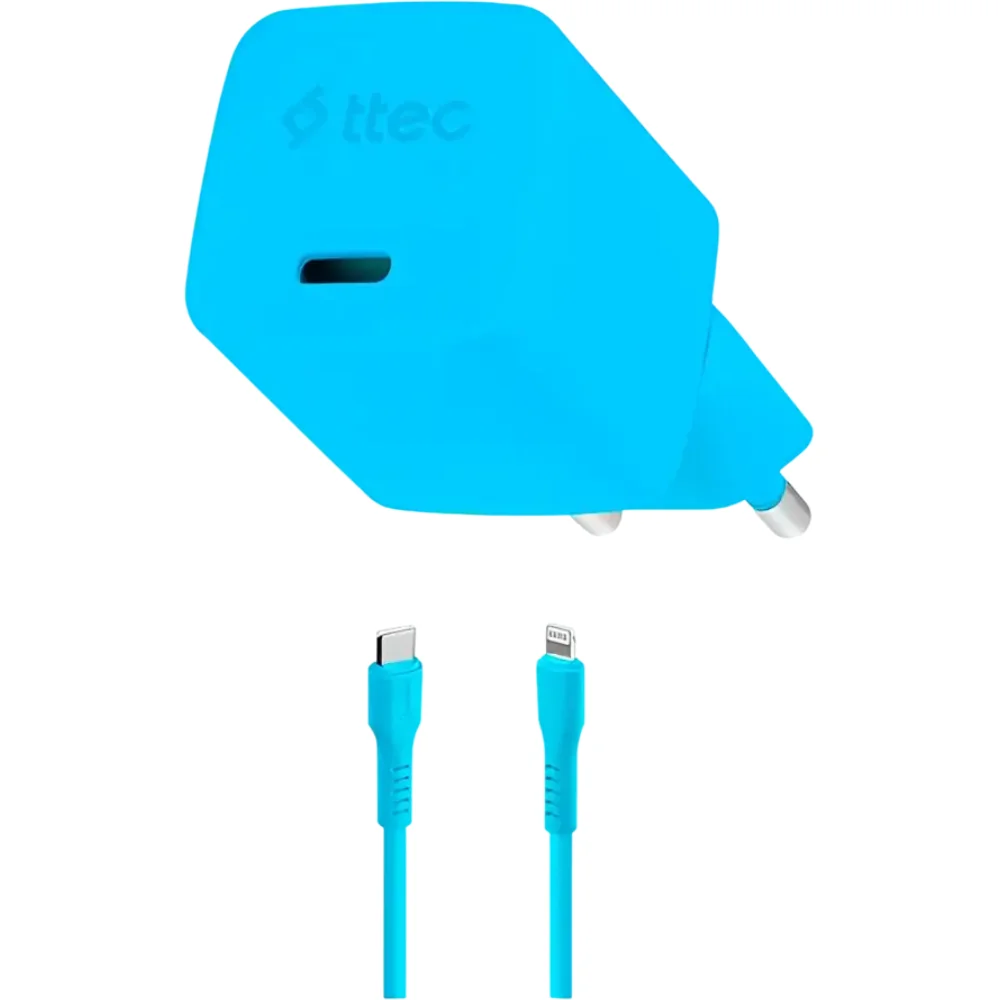 Зарядное устройство TTEC SmartCharger GAN 20W PD + USB-C - Lightning Cable 2SCG20LNM Neon Blue