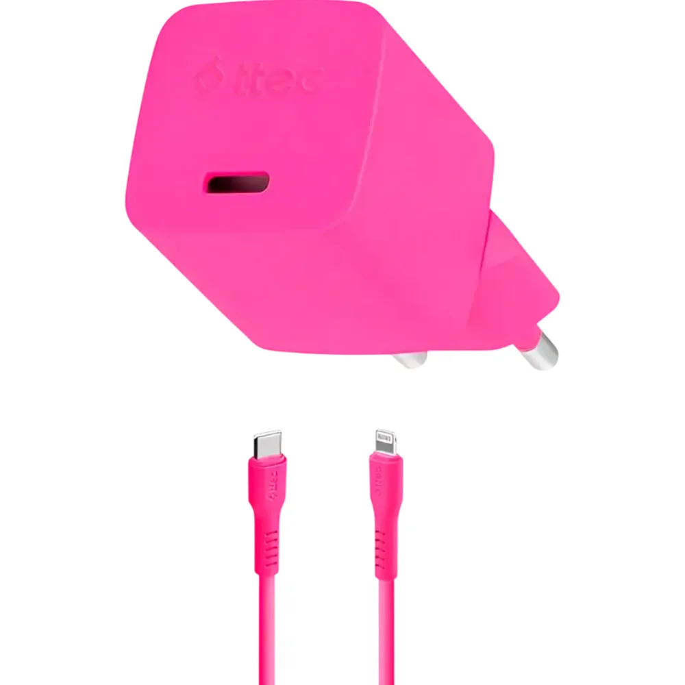 Зарядное устройство TTEC SmartCharger GAN 20W PD + USB-C Lightning Cable 2SCG20LNP Neon Pink