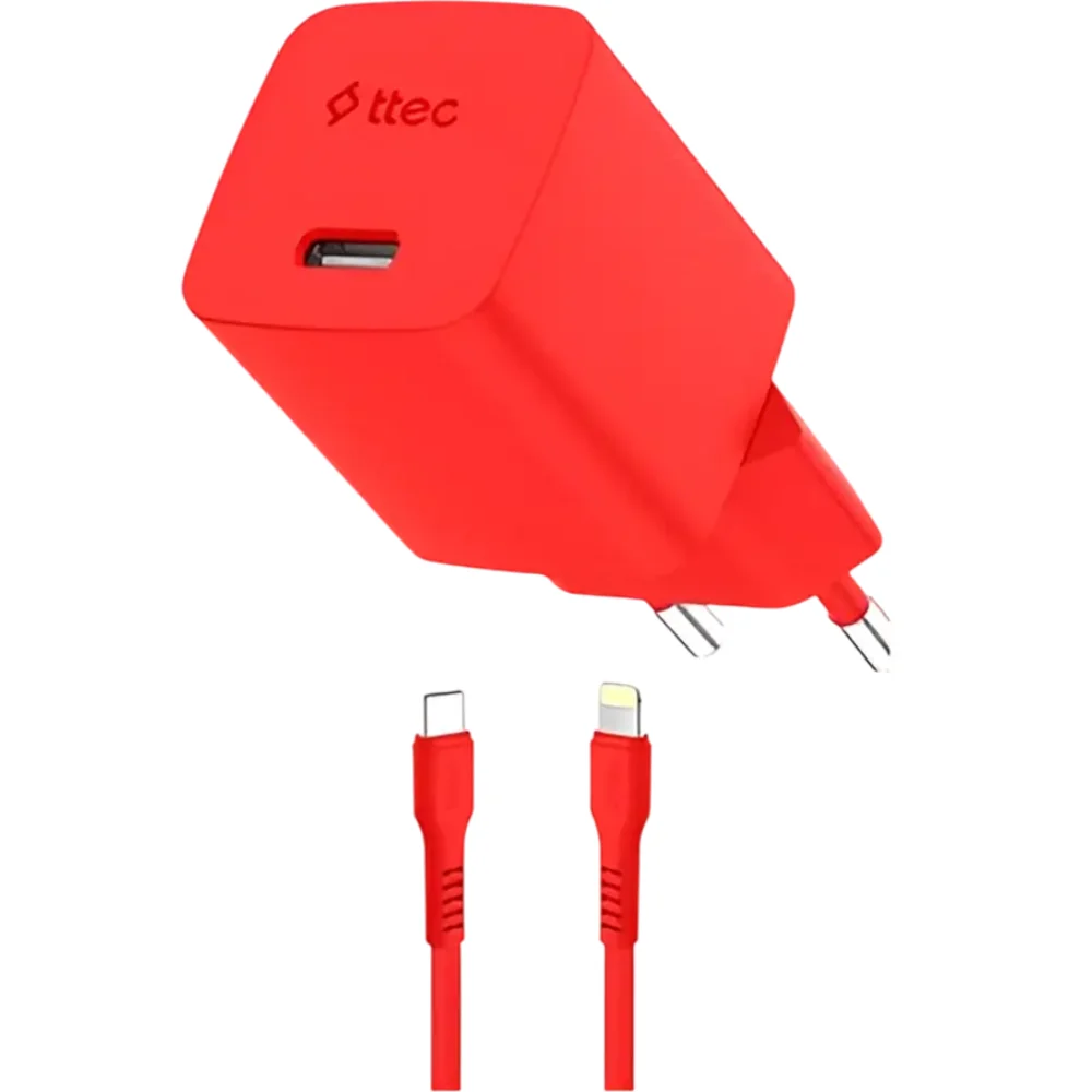 Зарядное устройство TTEC SmartCharger GAN 20W PD + USB-C Lightning Cable 2SCG20LNK Neon Red