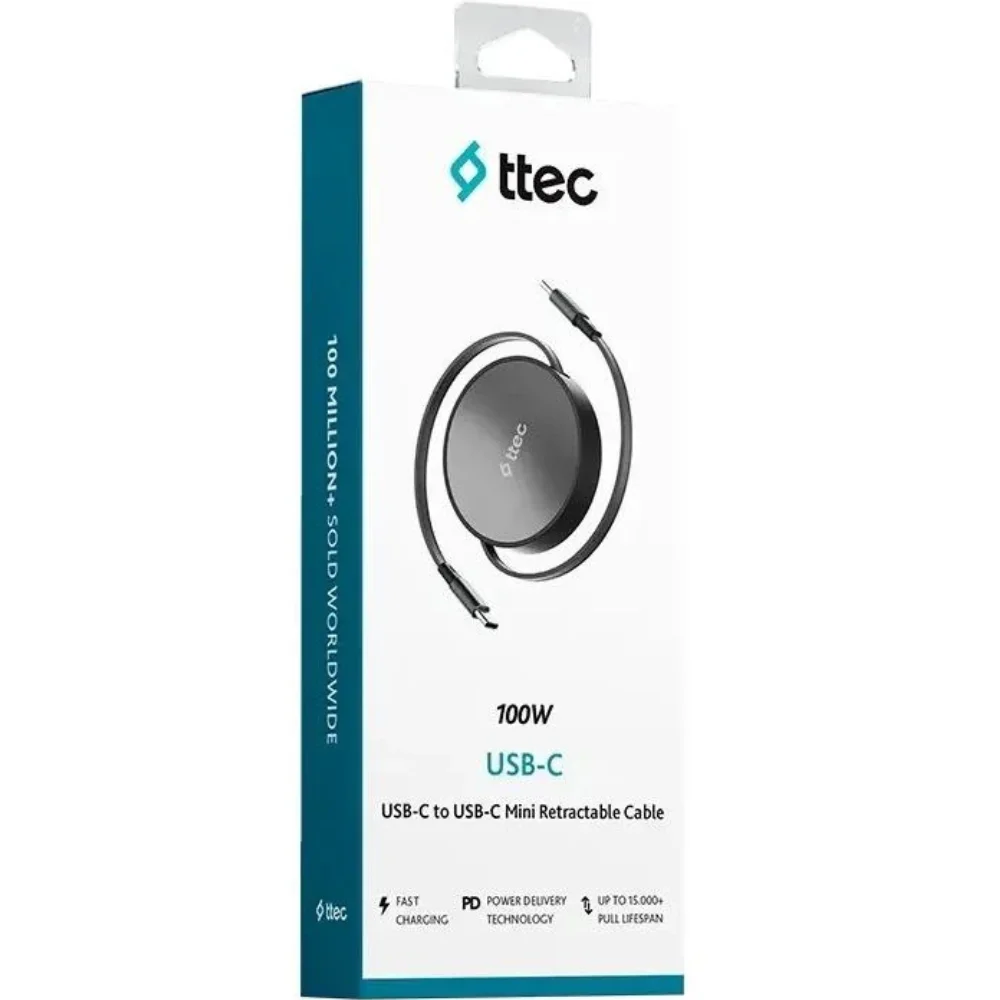 Кабель для телефона TTEC USB-C to USB-C Mini Retractable 100W 2DK65S Cosmic Black