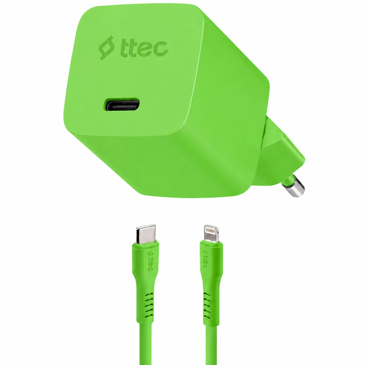 Зарядное устройство  TTEC SmartCharger GAN 20W PD + USB-C - Lightning Cable 2SCG20LNY Neon Green купить,9390