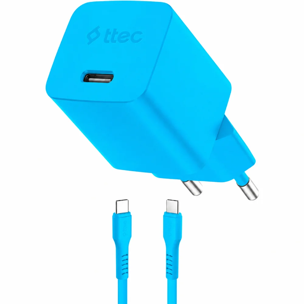 Зарядное устройство TTEC SmartCharger GAN 45W PD + USB-C - USB-C 3A 2SCG45CNM Neon Blue
