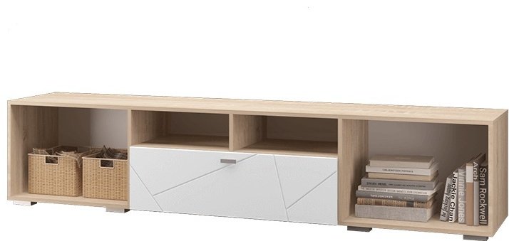 ТВ-тумба напольная DOMA Скай-лайн 261323, 210x46x45 см, белый, светло-коричневый купить,NaN