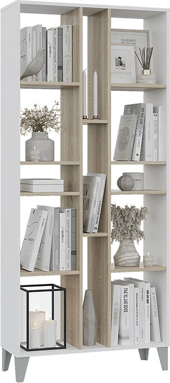 Стеллаж напольный DOMA, 80x29.6x180.7 см, белый, светло-коричневый купить,NaN