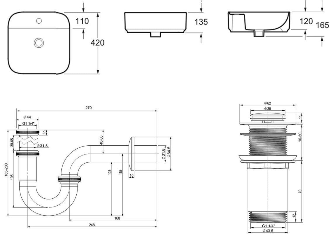 Раковина Lavinia Boho Bathroom Sink 21520271 накладная квадратная 42, санфарфор купить,NaN