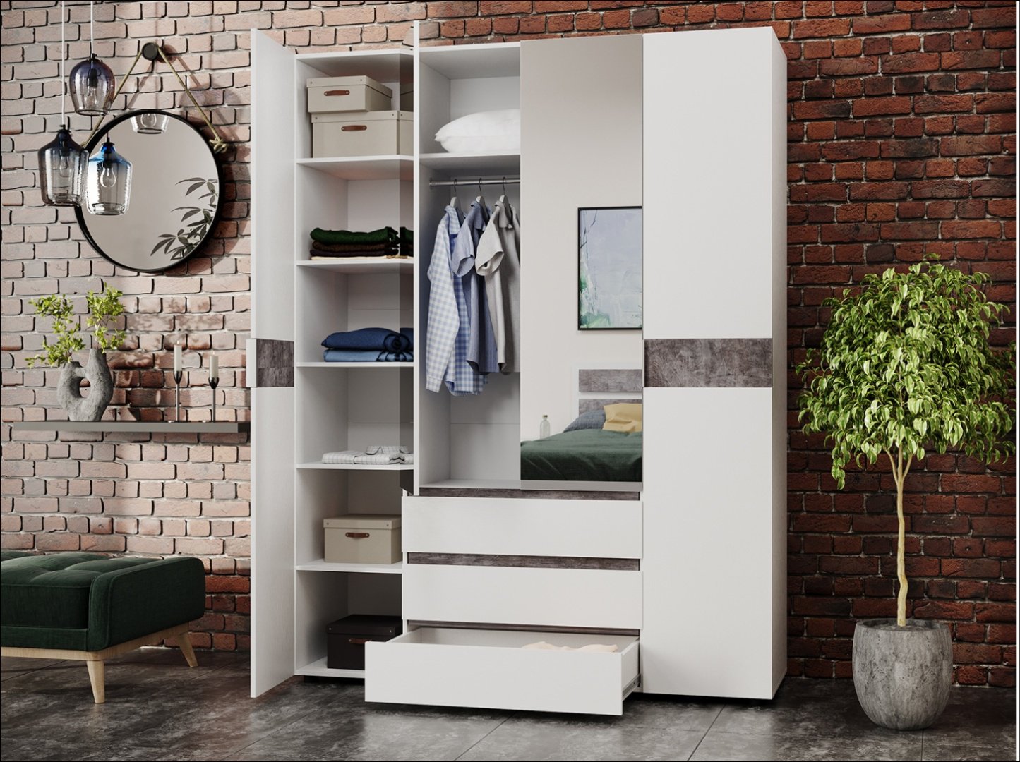 Распашной шкаф DOMA Лотос 1127005, 160x210.8х51 см, белый, серый купить,NaN