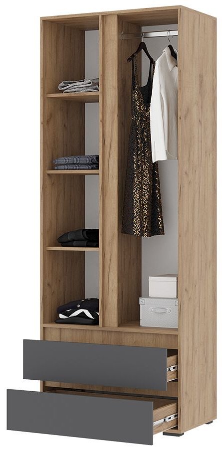 Распашной шкаф DOMA Шкаф HEL-LOFT 2-х створчатый , 80x210х46.5 см, темно-серый, коричневый купить,NaN