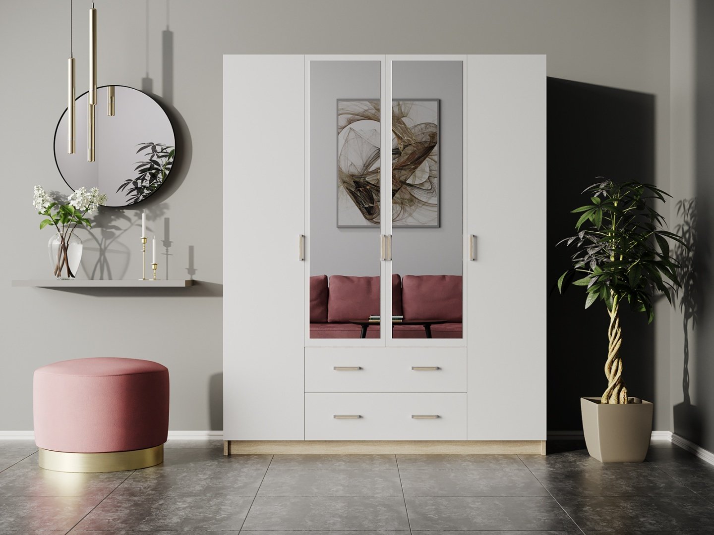 Распашной шкаф DOMA Космос 4D 56994, 160x198х51 см, белый, бежевый купить,NaN