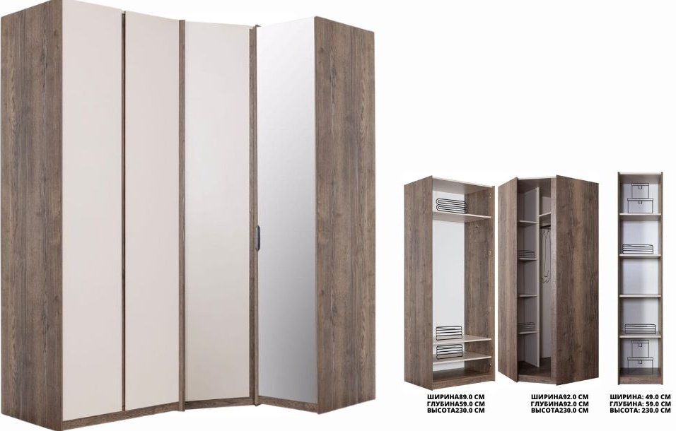 Шкаф угловой DOMA Шкаф УГЛОВОЙ R-LOFT-4D, 230x230х59 см, белый, коричневый купить,NaN