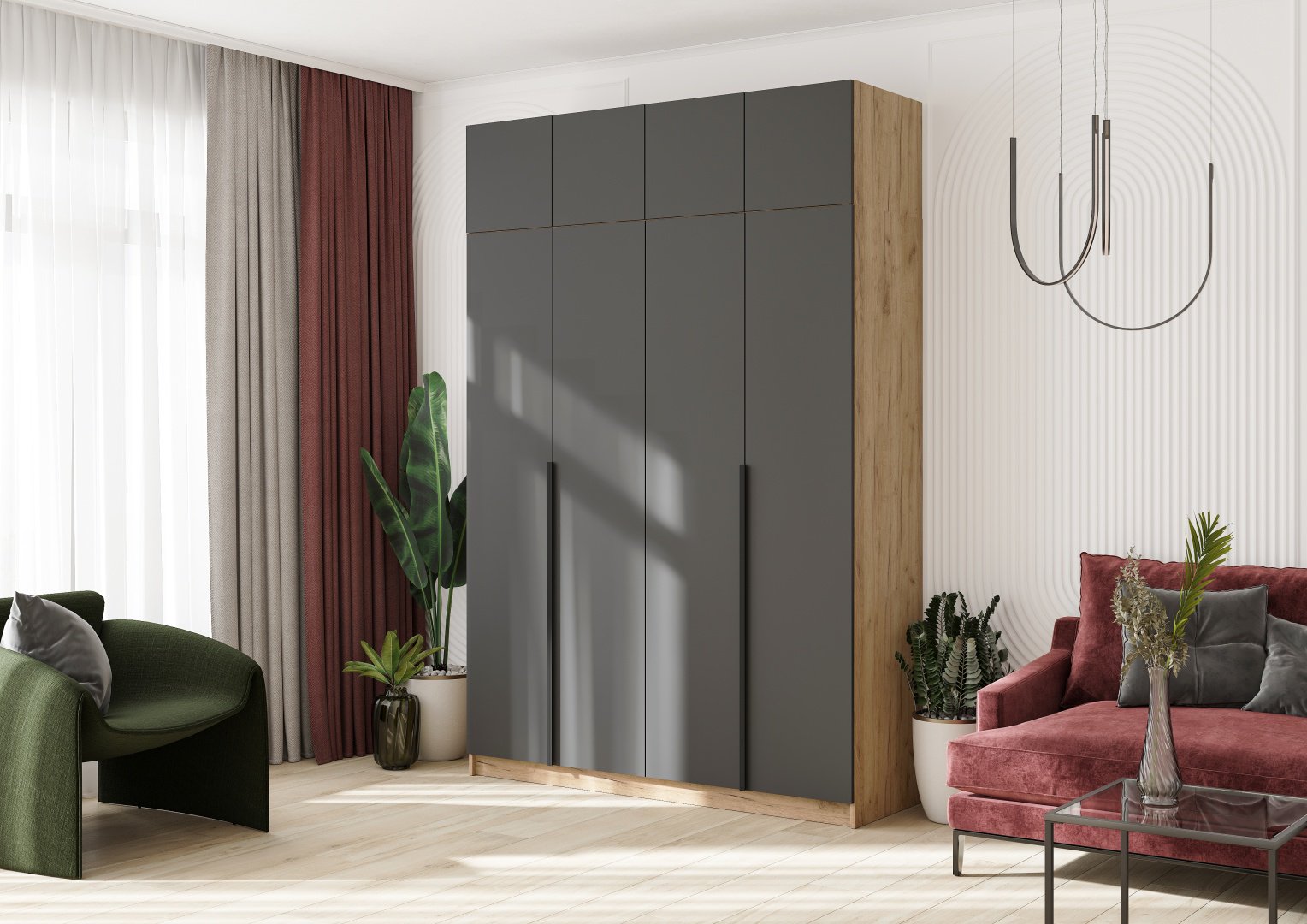 Шкаф антресольный DOMA Шкаф Лион 4D-160, 160x240х55 см, темно-серый, коричневый купить,NaN