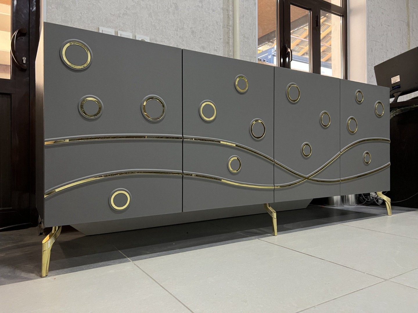 ТВ-тумба напольная DOMA ТВ тумба SL-2M, 200x83x52 см, белый, серый купить,NaN