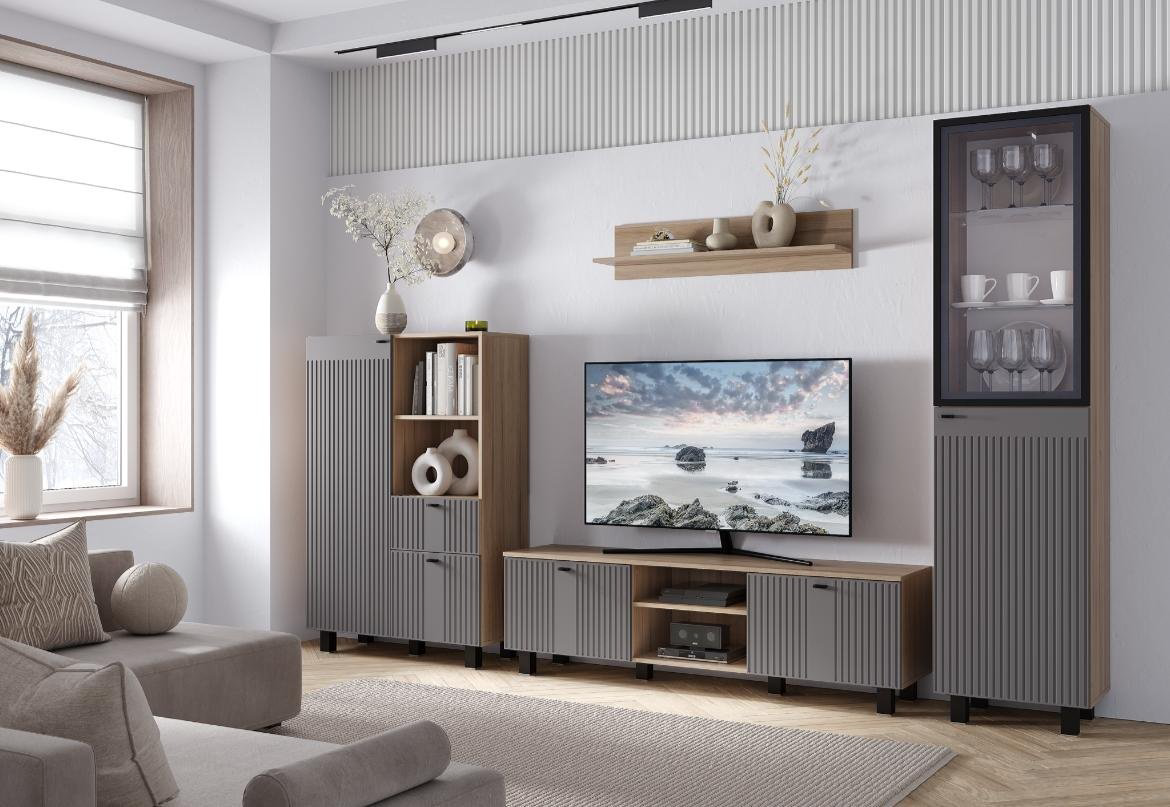ТВ-тумба напольная DOMA ТВ-тумба напольная OL-160, 160x48x37 см, коричневый, серый купить,NaN