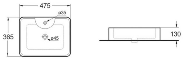 Раковина Vincea VBS-127 накладная прямоугольная 36.5, фарфор