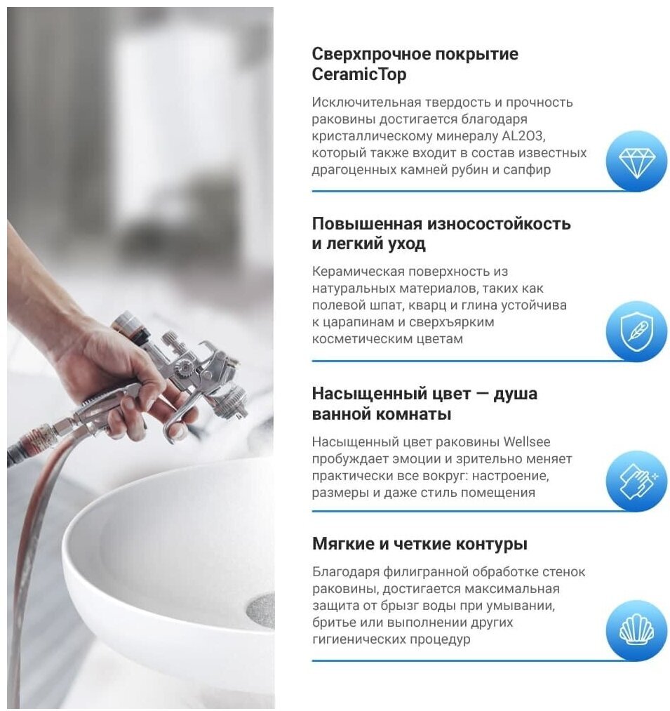Раковина Wellsee WC Area 151802000 накладная прямоугольная 22, керамика