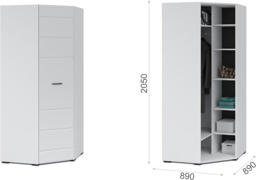 Шкаф угловой DOMA YORK-LITE 654 851265256, 89x205х89 см, белый купить,NaN