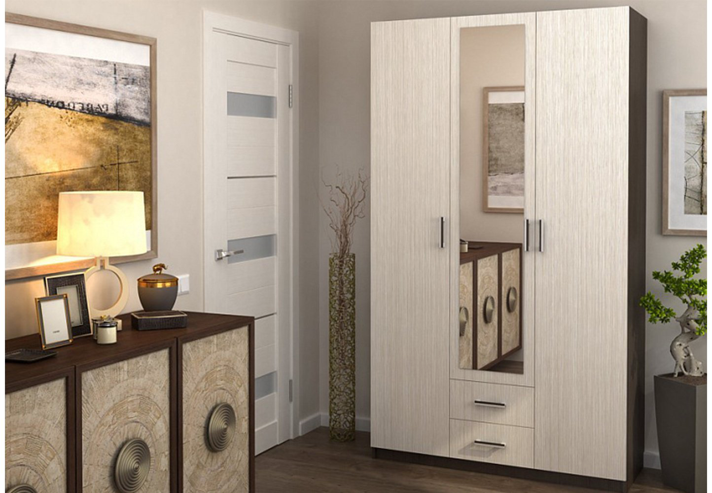 Распашной шкаф DOMA Шкаф распашной TRI-120, 120x220х49 см, коричневый, бежевый купить,NaN