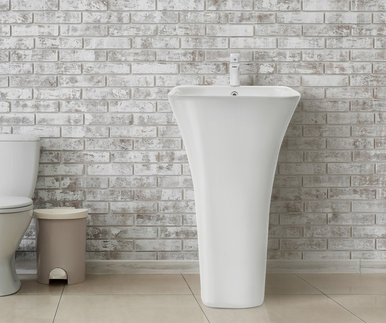 Раковина WeltWasser WW LEERBACH 4543 GL-WT с пьедесталом прямоугольная 45 см, фаянс