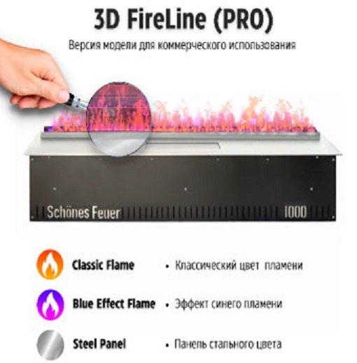 Электрокамин Schones Feuer встроенный 3D FireLine 800 PRO Steel + Blue Effect Flame