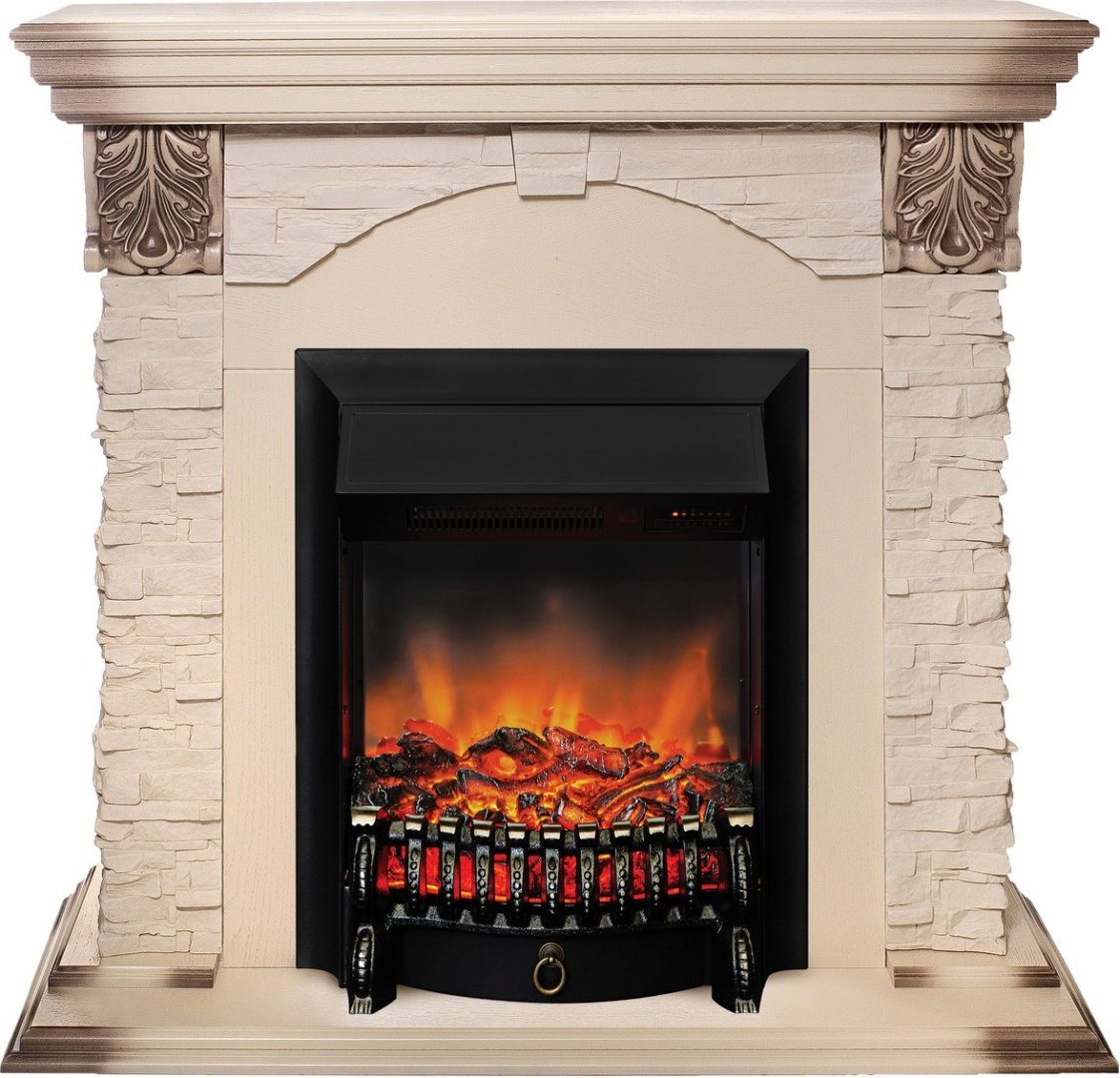 Электрокамин Real Flame напольный Dublin Lux WT с очагом Fobos Lux Black RC