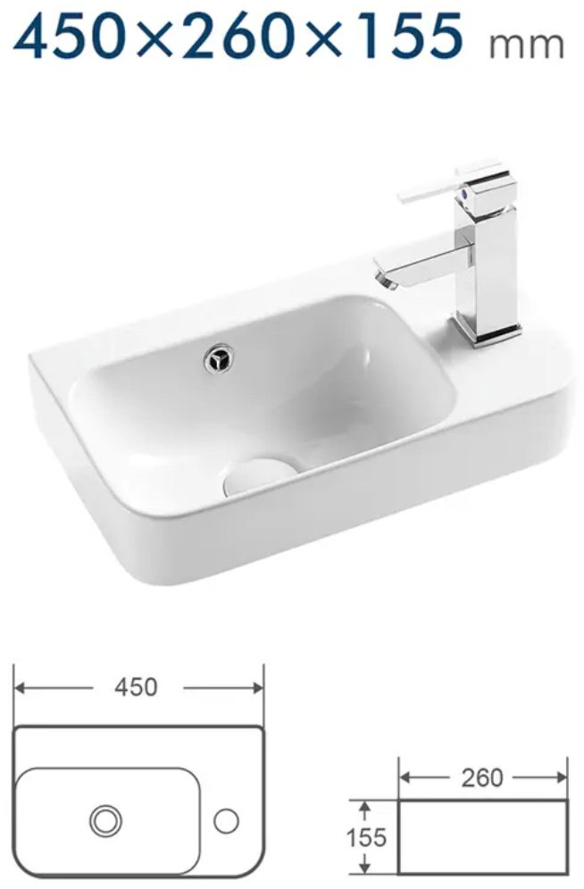 Раковина Calypso CS5117-R накладная прямоугольная 45, фарфор купить,NaN