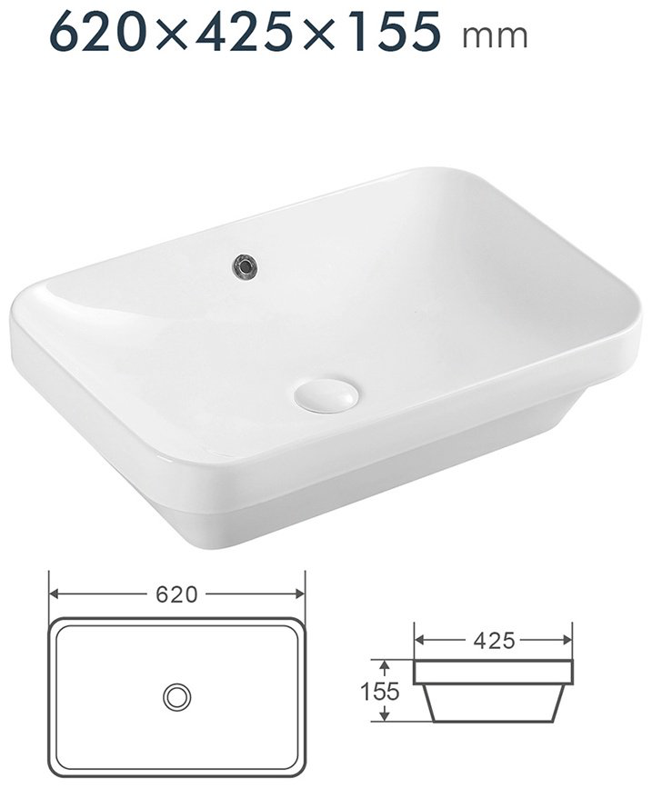 Раковина Calypso CS6051 накладная прямоугольная 42.5, санфарфор купить,NaN