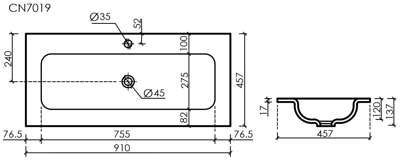 Раковина Ceramicanova CN7019MB накладная прямоугольная 45.7, мрамор
