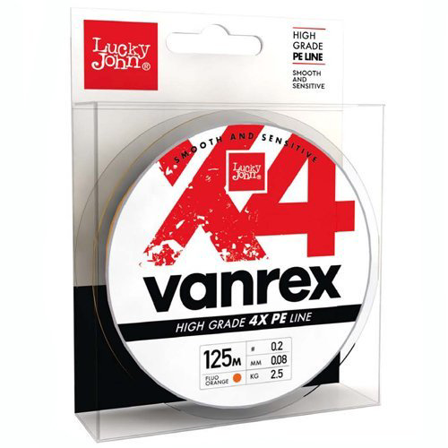 Рыболовная леска Lucky John Vanrex х4 Braid Fluo 0,100 мм 125 м оранжевая купить,NaN